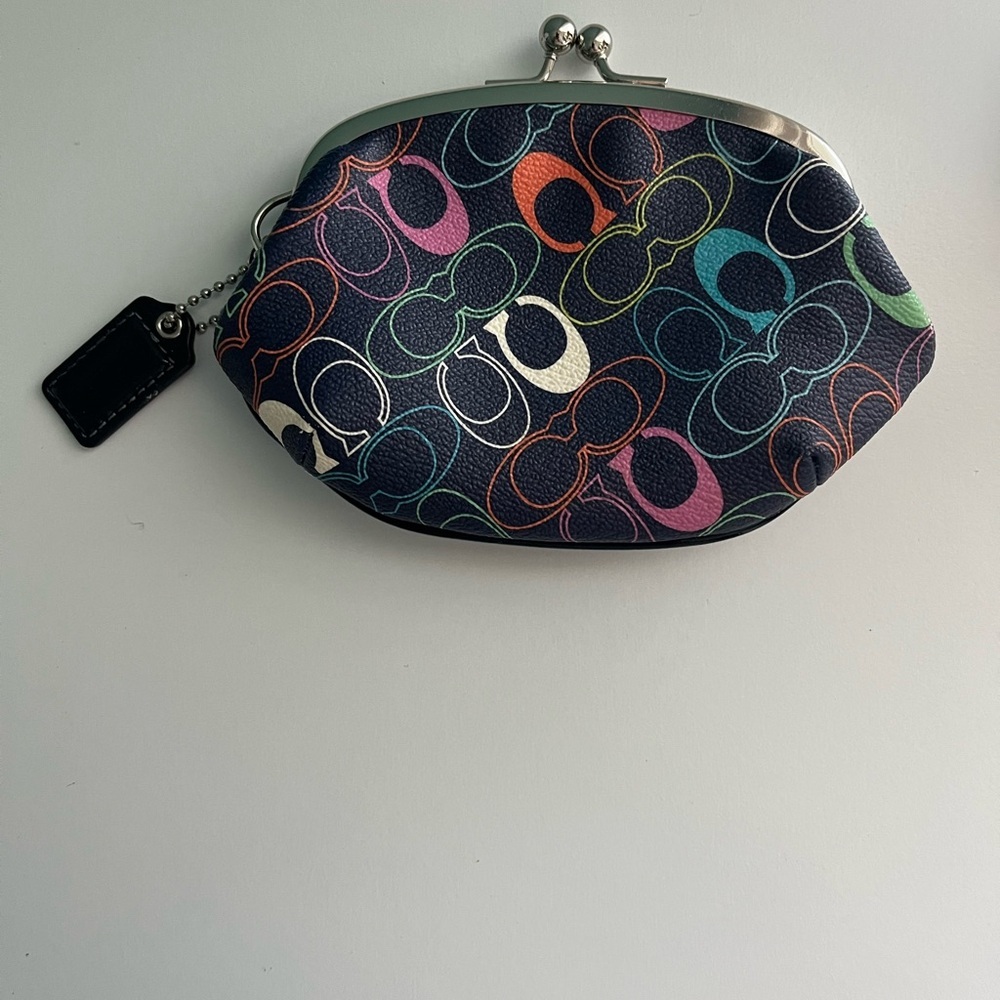 🌸Vintage Coach Navy Optic C Rainbow Vintage Coin Bag - Picture 3 of 6